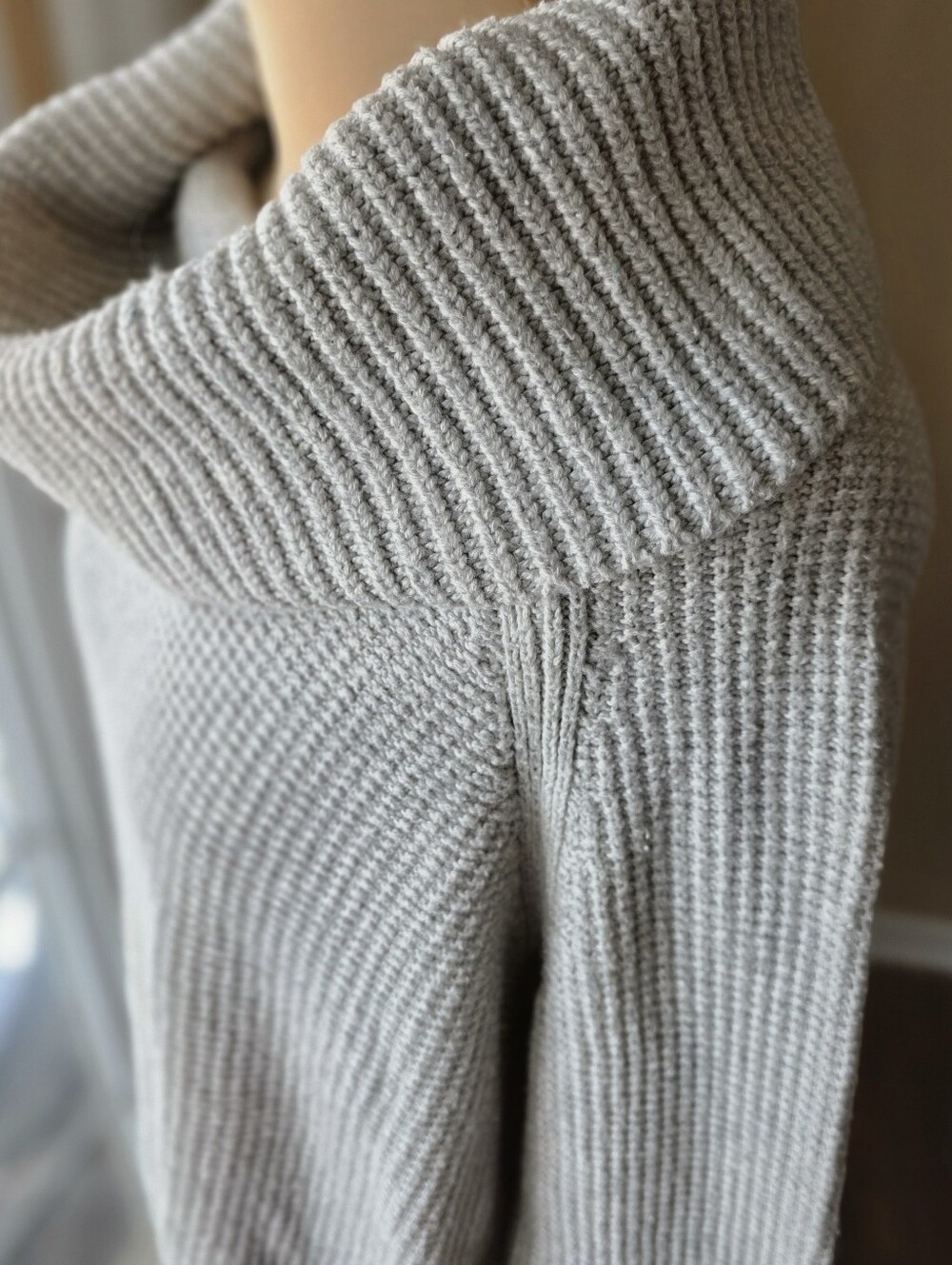 Gray Waffle Knit Cowl Neck Sweater Thumb Hole Oversized Market & Spruce XL